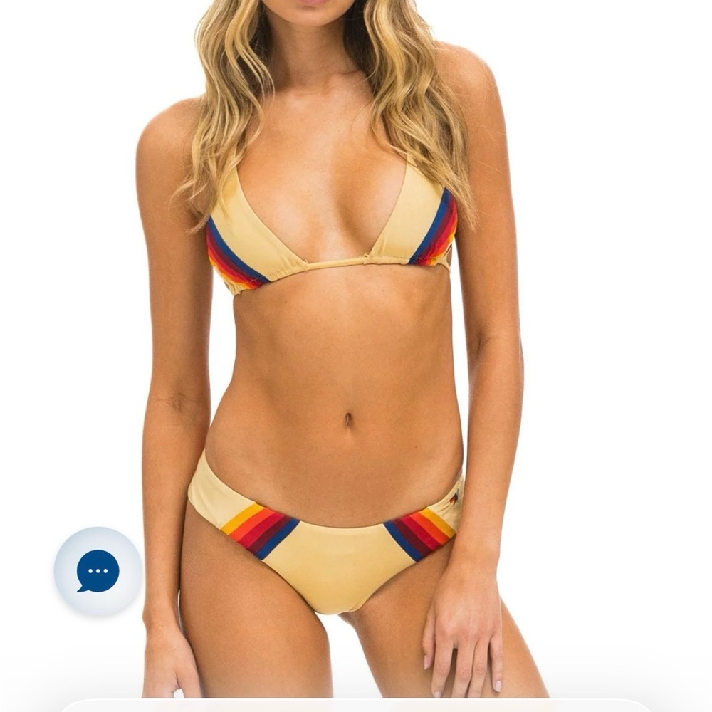 Aviator Nation Yellow Bikini with Rainbow Stripe Trim